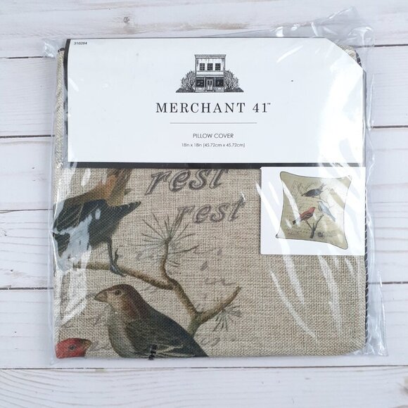 Decorative Pillow Cover 18x18 Birds Tree Branch Beige Vintage Look - Picture 2 of 3